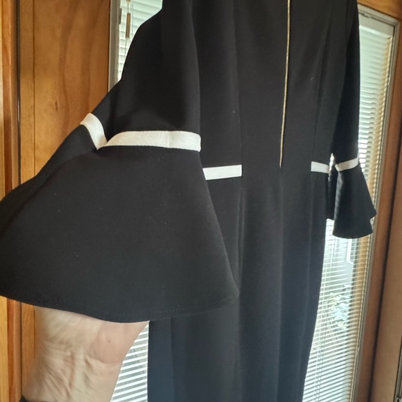 Calvin Klein Long Sleeve Black Dress with White Trim - Picture 4 of 10